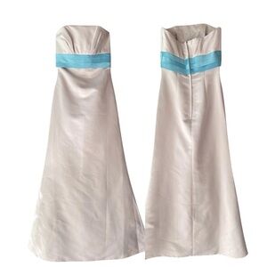 Eden Maids Strapless Long Bridesmaids Dress Gown Gray-Beige Blue Size 2